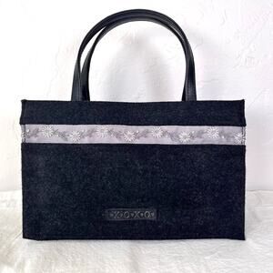 Vintage Y2K XOXO Daisy Black Tote Purse Embroidered Flowers Wool Ribbon Preppy